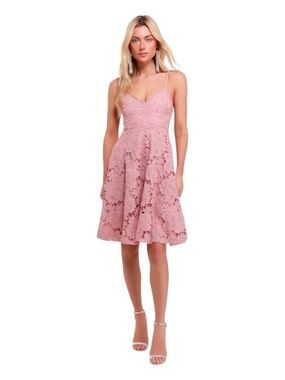 NWT - Lulus - Nora Lee Dusty Rose Lace Midi Dress - Size S 🌸